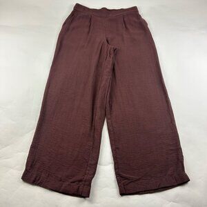 A New Day Chocolate Brown Crinkle Textured Wide Leg Summer Trouser Pant M